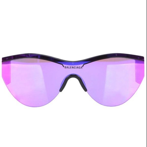 BALENCIAGA BB0004S PURPLE SKI CAT ACETATE MIRRORED SUNGLASSES KARDASHIAN JENNER - Picture 3 of 6